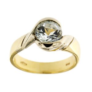 Anello contrarié 2 ori; oro giallo e oro bianco 18kt con acquamarina taglio brillante da 1.50 ct.