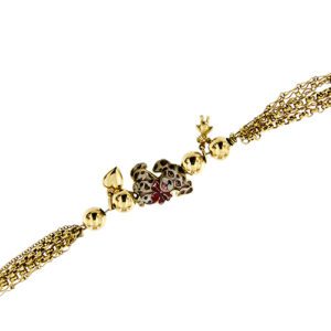 bracciale multifilo oro giallo con sfere, charms e ciondolo cane smaltato