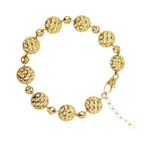 Bracciale maglia a cerchi traforati in oro giallo 18kt con lavorazione diamantata e chiusura regolabile in lunghezza. Brand: Ungari.