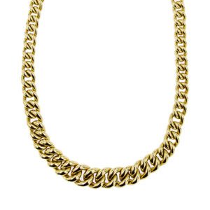 Collier maglia grumette bombata dégradé in oro giallo 18kt con chiusura a moschettone.
