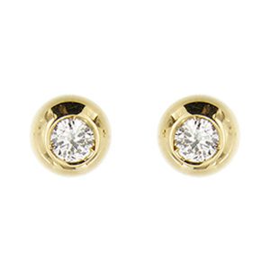 Orecchini punto luce a cipollina in oro giallo 18kt con 2 diamanti taglio brillante da 0,18 ct cad, totale 0,36 ct - colore GH e purezza VS, chiusura con perno e farfallina.