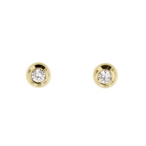 Orecchini punto luce a cipollina in oro giallo 18kt con 2 diamanti taglio brillante da 0,18 ct cad. totale 0,36 ct - colore GH e purezza VS, chiusura con perno e farfallina.