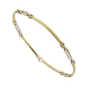 Bracciale uomo maglia a segmenti in oro giallo e oro bianco 18kt con chiusura a moschettone.