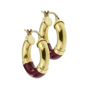 Orecchini a cerchio con parte smaltata rossa in oro giallo 18kt con chiusura a leva.