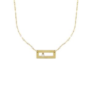Collana maglia forzatina in oro giallo 18kt con rettangolo e diamante taglio huit huit da 0.02 ct - colore FG purezza VS.