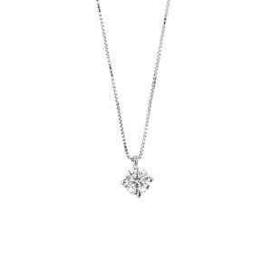 Collana maglia veneta in oro bianco 18kt punto luce con diamante rotondo taglio brillante da 0.38 ct, colore FG - purezza SI.
