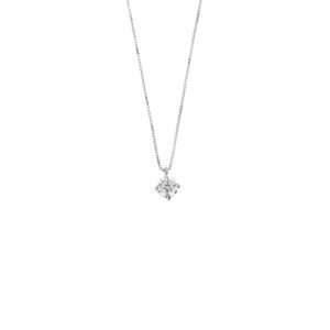 Collana punto luce maglia veneta in oro bianco 18kt con diamante rotondo taglio brillante da 0.38 ct; colore FG - purezza SI.