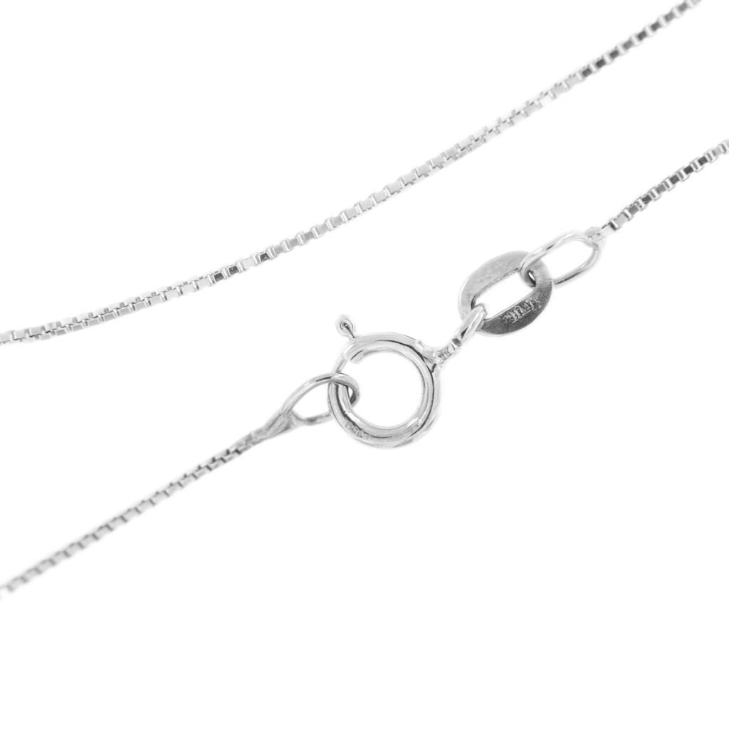 zoom dettaglio maglia e chiusura collana punto luce oro bianco con diamante e punzoni 2