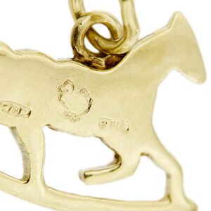 retro di ciondolo dodo oro giallo cavallo a dondolo punzoni