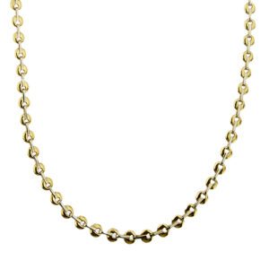 Collana uomo maglia originale brevettata in oro giallo e oro bianco 18kt con chiusura regolabile e targhetta.