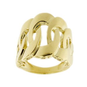 Anello a fascia alta, maglia ovale in oro giallo 18kt.