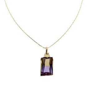 Collana maglia greca in oro giallo 18kt e ciondolo con grande quarzo ametrino rettangolare da 17.50 ct (dimensione 19.5 x 14).