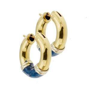Orecchini a cerchio in oro giallo 18kt con parte smaltata in azzurro blu, chiusura a leva.