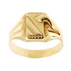 Anello chevalier uomo in oro giallo 18kt a rettangolo e con serpente.