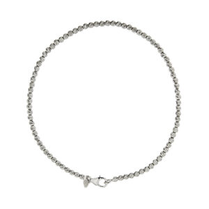 Bracciale a pallini in oro bianco 18kt con lavorazione diamantata, chiusura a moschettone.
