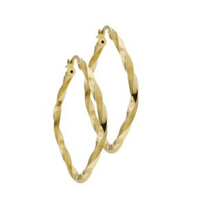 Orecchini quadrati a cerchio attorcigliato in oro giallo 18kt con lavorazione lucida e satinata, chiusura a leva.
