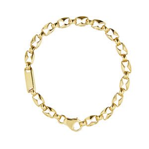 Bracciale uomo originale in oro giallo 18kt, maglia marina con placchetta e chiusura a moschettone.