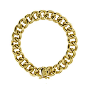 Bracciale maglia grumette grossa in oro giallo 18kt con chiusura a cassetto e sicura.
