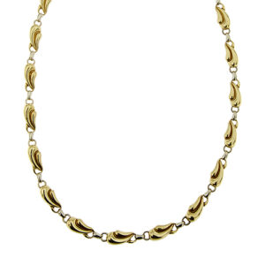 Collier maglia fantasia in oro giallo e oro bianco 18kt con chiusura a moschettone. Brand: Chimento.