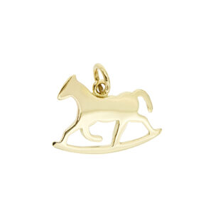 Ciondolo Dodo animalier a forma di cavallo a dondolo in oro giallo 18kt, significato/messaggio: “GIOCHIAMO INSIEME”. Brand: Dodo.