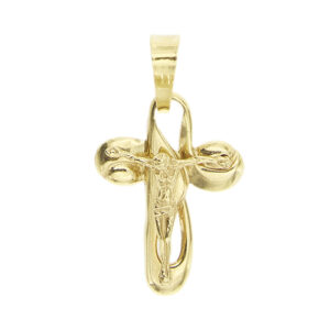 Ciondolo a croce moderna con Cristo in oro giallo 18kt.