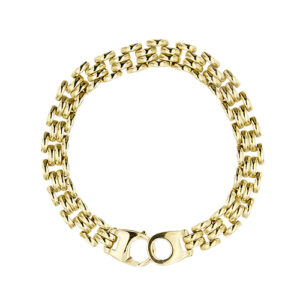 Bracciale maglia panthere in oro giallo 18kt, con chiusura a moschettone.
