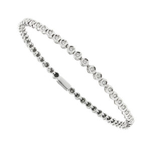 Bracciale tennis a cipollina in oro bianco 18kt con 53 diamanti taglio brillante da 0.017 ct cad, totale 0.90 ct, colore FG - purezza VS; chiusura a scomparsa.