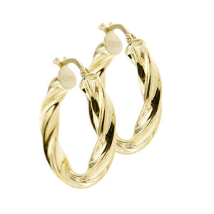 Orecchini a cerchio attorcigliato in oro giallo 18kt, chiusura a leva.