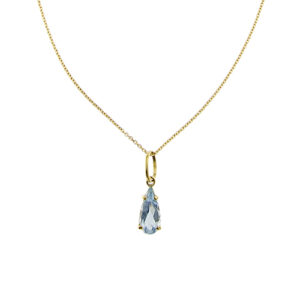 Collana maglia forzatina in oro giallo 18kt e ciondolo a goccia con acquamarina da 1.50 ct.