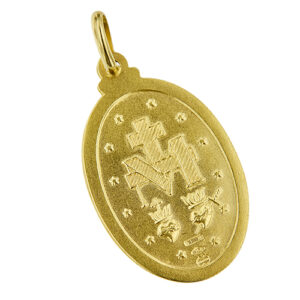 zoom dettaglio retro di ciondolo oro giallo Madonna miracolosa