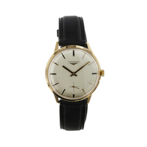 Orologio vintage in oro rosa 18kt con cassa 35 mm, carica manuale, quadrante avorio e  indici a bastoni, contatore secondi a ore 6, calibro 703, referenza 1018, anni '70. Brand: Longines.