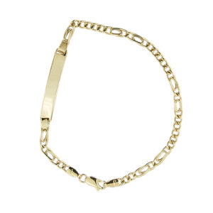 Bracciale in oro giallo 18kt, maglia grumetta alternata a occhi di tigre con placchetta e chiusura a moschettone.