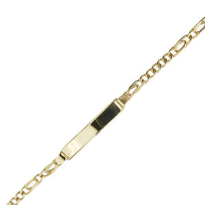 zoom dettaglio placchetta su bracciale oro giallo maglia alternata