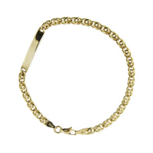 Bracciale in oro giallo 18kt, maglia di tigre con placchetta e chiusura a moschettone.