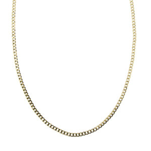 Collana in oro giallo 18kt, maglia grumetta piatta e chiusura a moschettone.