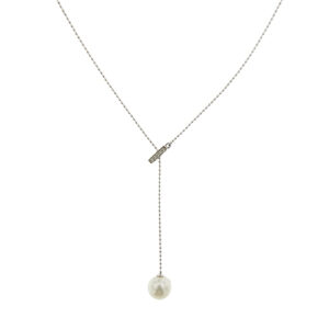 collana maglia pallini oro bianco con perla e diamanti regolabile