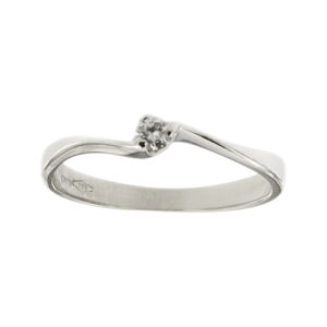 Anello solitario contrarié in oro bianco 18 kt con diamante taglio brillante da 0,05 ct - colore FG, purezza SI.
