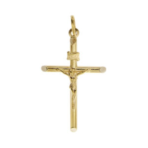 Ciondolo in oro giallo 18 kt a croce classica con Cristo.