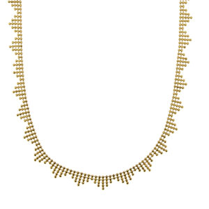 Collana girocollo in oro giallo 18kt maglia a pallini con motivi a cascata, chiusura a moschettone. Brand: Unoaerre.