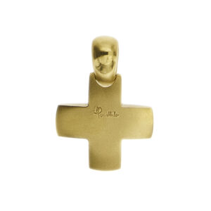 Ciondolo a croce bombata in oro giallo 18kt, lavorazione satinata. Brand: Pomellato.