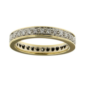 Anello eternelle in oro giallo e bianco 18kt con 28 diamanti taglio brillante da 0,03 ct cad, totale 0,96 ct, colore FG, purezza VS.