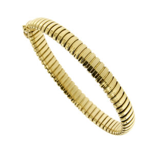 Bracciale in oro giallo 18 kt maglia tubogas flessibile con chiusura a scomparsa e sicura.