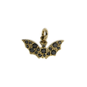 Ciondolo Dodo in oro giallo 18 kt a forma di pipistrello con diamanti neri, significato/messaggio: "LA NOTTE E' PICCOLA", collezione Rainbow, brand: Dodo.